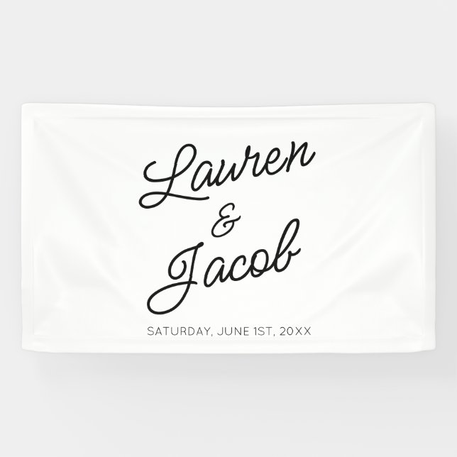 Modern Minimal Minimalist Black White Wedding Banner (Horizontal)