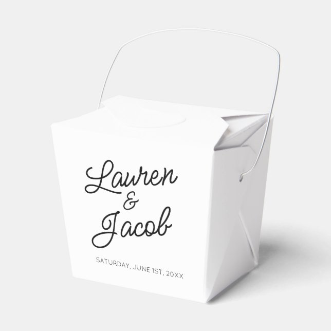 Modern Minimal Minimalist Black White Wedding Favour Box (Front Side)
