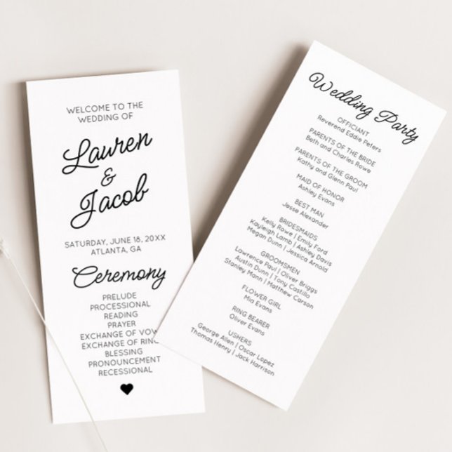 Modern Minimal Minimalist Black White Wedding Programme (Creator Uploaded)