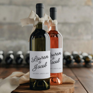 Modern Minimal Minimalist Black White Wedding Wine Label