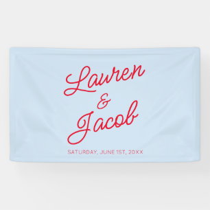 Modern Minimal Minimalist Blue and Red Wedding Banner
