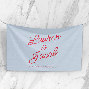 Modern Minimal Minimalist Blue and Red Wedding Banner