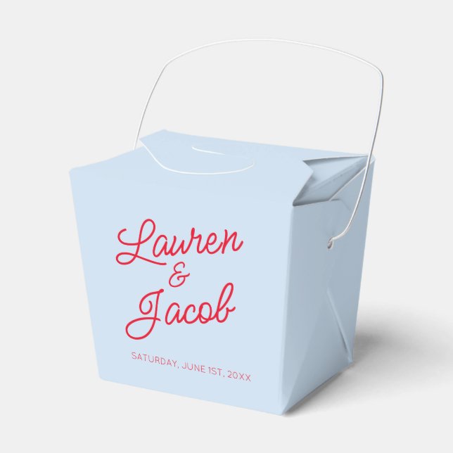 Modern Minimal Minimalist Blue and Red Wedding Favour Box (Front Side)