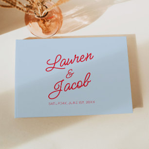 Modern Minimal Minimalist Blue and Red Wedding Guest Book