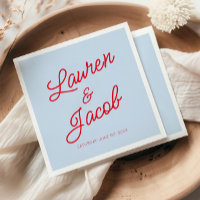 Modern Minimal Minimalist Blue and Red Wedding