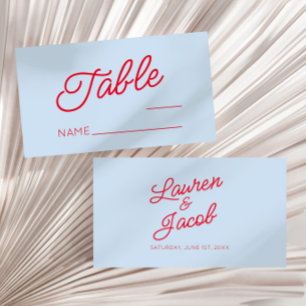 Modern Minimal Minimalist Blue and Red Wedding Place Card
