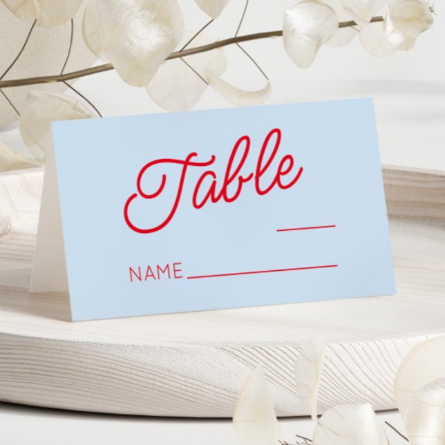 Modern Minimal Minimalist Blue and Red Wedding Place Card (Creator Uploaded)