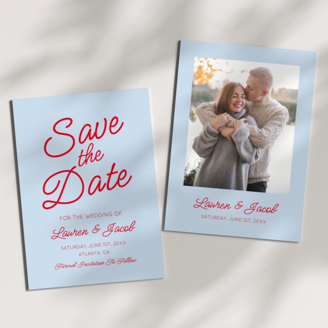 Modern Minimal Minimalist Blue and Red Wedding Save The Date (Creator Uploaded)