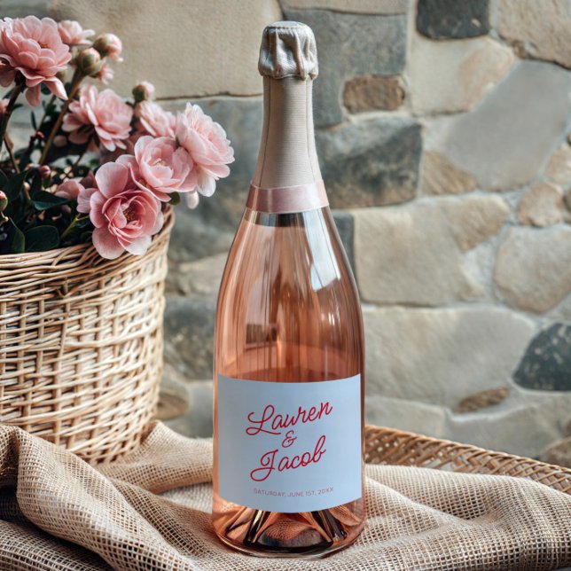 Modern Minimal Minimalist Blue and Red Wedding Sparkling Wine Label (Creator Uploaded)