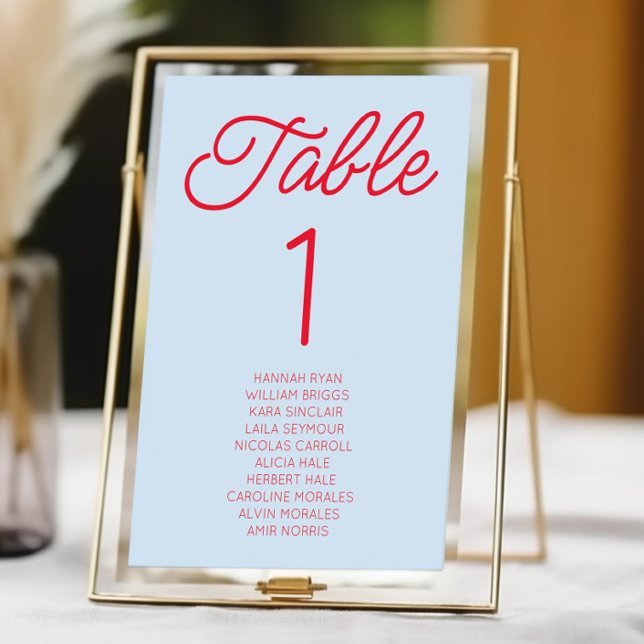 Modern Minimal Minimalist Blue and Red Wedding Table Number (Creator Uploaded)