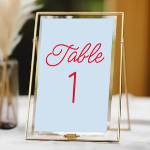 Modern Minimal Minimalist Blue and Red Wedding Table Number
