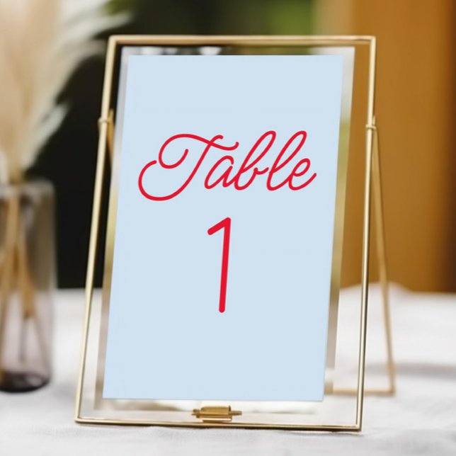 Modern Minimal Minimalist Blue and Red Wedding Table Number (Creator Uploaded)