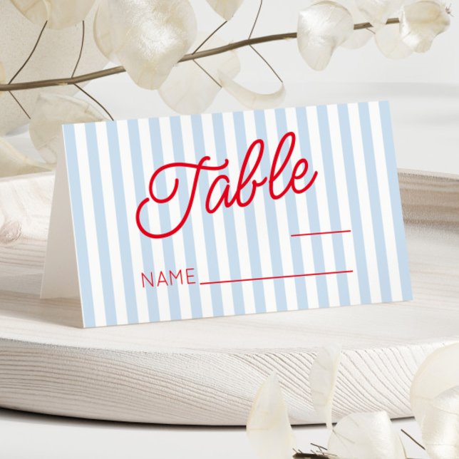 Modern Minimal Minimalist Blue Stripes Red Wedding Place Card (Creator Uploaded)