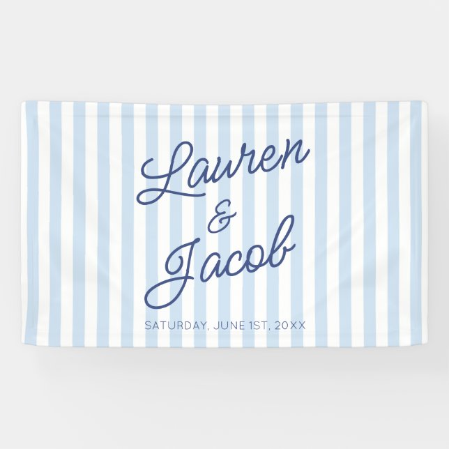 Modern Minimal Minimalist Blue Stripes Wedding Banner (Horizontal)