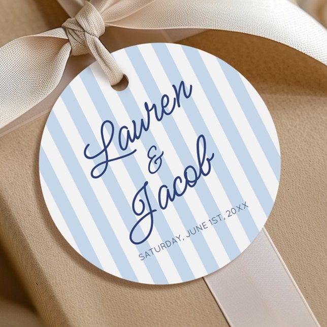 Modern Minimal Minimalist Blue Stripes Wedding Favour Tags (Creator Uploaded)