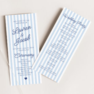 Modern Minimal Minimalist Blue Stripes Wedding Programme