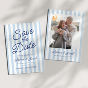 Modern Minimal Minimalist Blue Stripes Wedding Save The Date