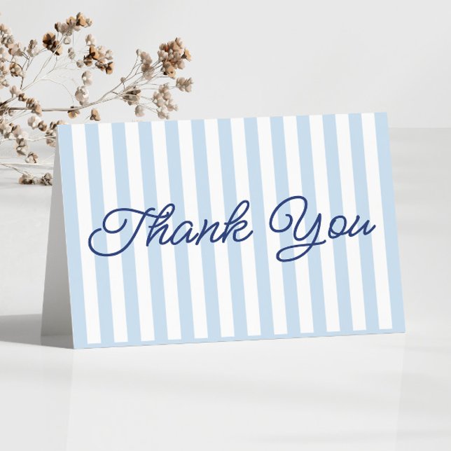 Modern Minimal Minimalist Blue Stripes Wedding Thank You Card (Creator Uploaded)