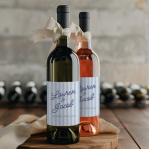 Modern Minimal Minimalist Blue Stripes Wedding Wine Label