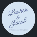 Modern Minimal Minimalist Blue Wedding Classic Round Sticker<br><div class="desc">These are Modern Minimal Minimalist Blue Wedding Party Favor Stickers!</div>