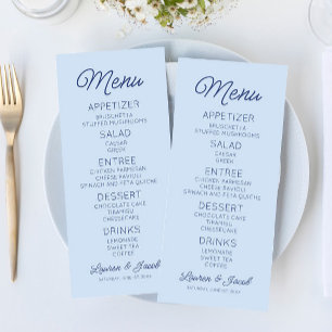 Modern Minimal Minimalist Blue Wedding Menu