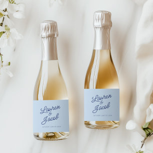 Modern Minimal Minimalist Blue Wedding Mini Sparkling Wine Label