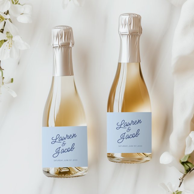 Modern Minimal Minimalist Blue Wedding Mini Sparkling Wine Label (Creator Uploaded)