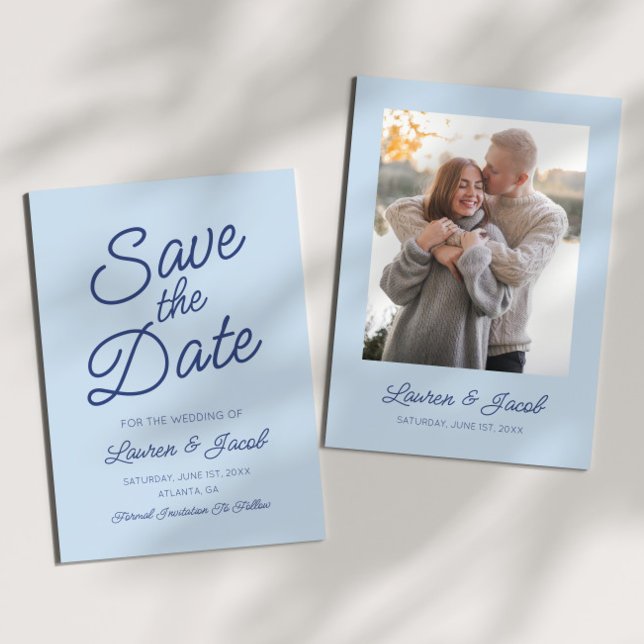Modern Minimal Minimalist Blue Wedding Save The Date (Creator Uploaded)
