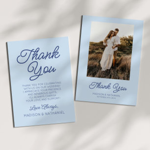 Modern Minimal Minimalist Blue Wedding Thank You Card