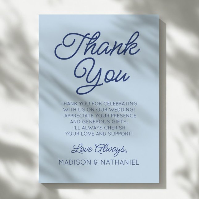 Modern Minimal Minimalist Blue Wedding Thank You Card (Creator Uploaded)