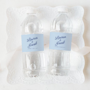 Modern Minimal Minimalist Blue Wedding Water Bottle Label