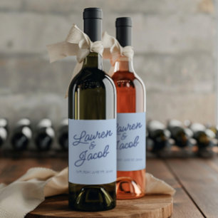 Modern Minimal Minimalist Blue Wedding Wine Label