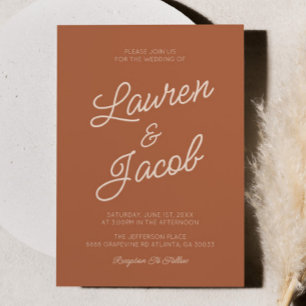 Modern Minimal Minimalist Brown Boho Wedding Invitation