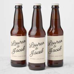 Modern Minimal Minimalist Champagne Wedding Beer Bottle Label