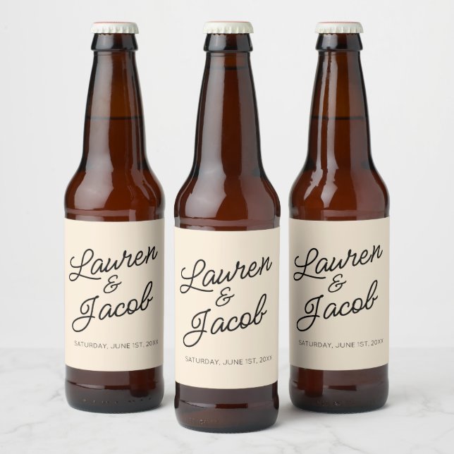 Modern Minimal Minimalist Champagne Wedding Beer Bottle Label (Bottles)