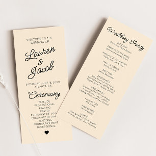 Modern Minimal Minimalist Champagne Wedding Programme