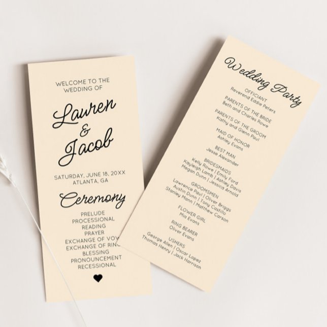 Modern Minimal Minimalist Champagne Wedding Programme (Creator Uploaded)
