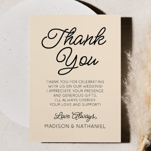 Modern Minimal Minimalist Champagne Wedding Thank You Card