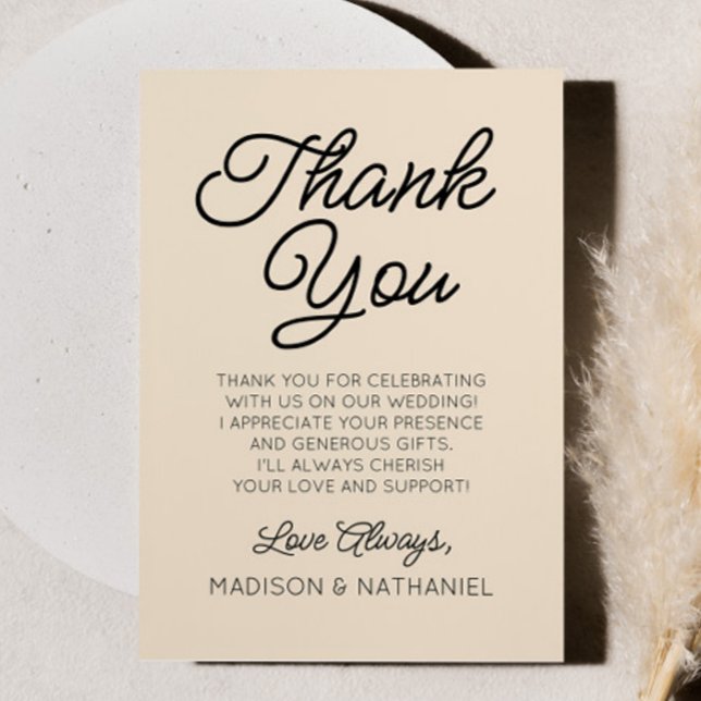 Modern Minimal Minimalist Champagne Wedding Thank You Card (Creator Uploaded)