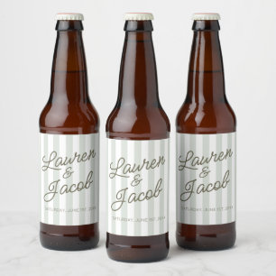 Modern Minimal Minimalist Green Stripes Wedding Beer Bottle Label