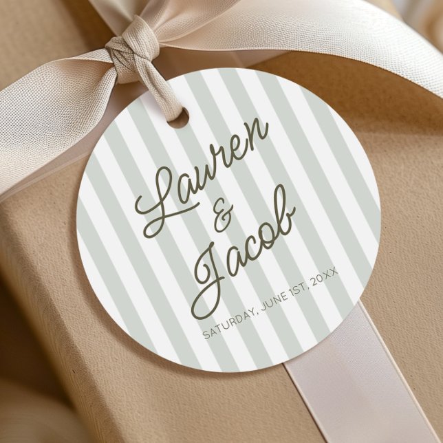 Modern Minimal Minimalist Green Stripes Wedding Favour Tags (Creator Uploaded)