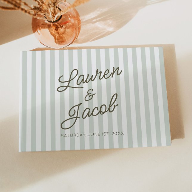 Modern Minimal Minimalist Green Stripes Wedding Guest Book (Creator Uploaded)