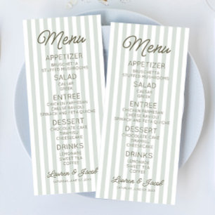 Modern Minimal Minimalist Green Stripes Wedding Menu