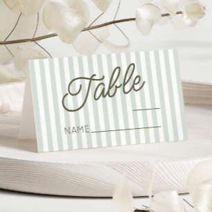Modern Minimal Minimalist Green Stripes Wedding Place Card