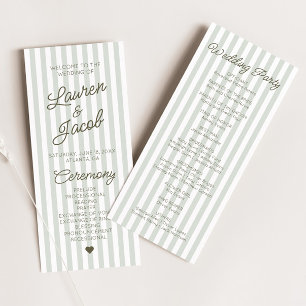 Modern Minimal Minimalist Green Stripes Wedding Programme