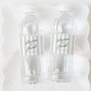 Modern Minimal Minimalist Green Stripes Wedding Water Bottle Label