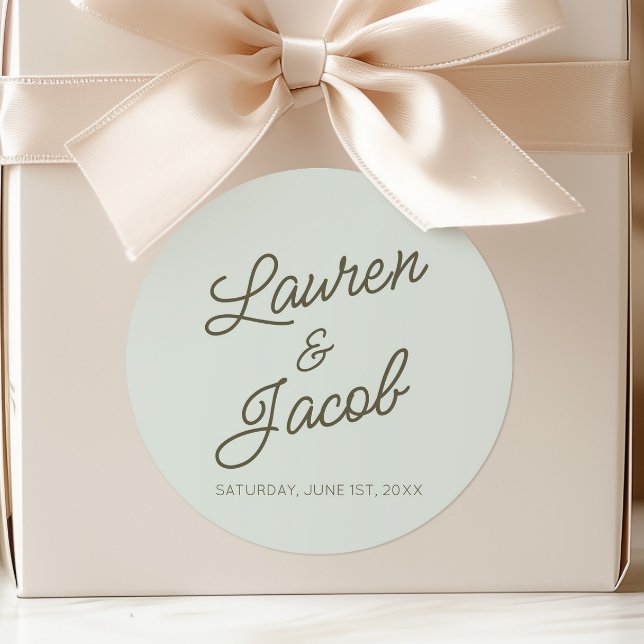 Modern Minimal Minimalist Green Wedding Classic Round Sticker (Creator Uploaded)