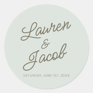 Modern Minimal Minimalist Green Wedding Classic Round Sticker