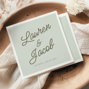 Modern Minimal Minimalist Green Wedding Napkin