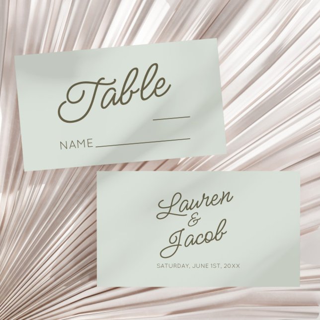 Modern Minimal Minimalist Green Wedding Place Card (Creator Uploaded)